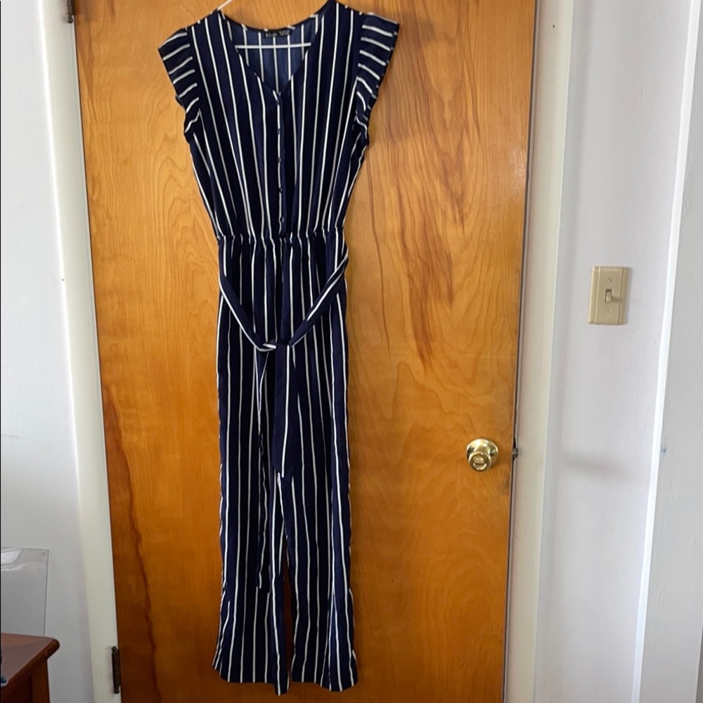 Navy and White Striped Jumpsuit